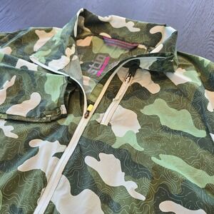 Stio Womens Second Light Pullover Green Camo Topo Print Windbreaker Jacket L